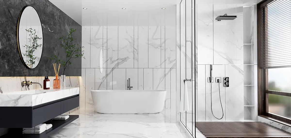 Modern bathroom application with shower area