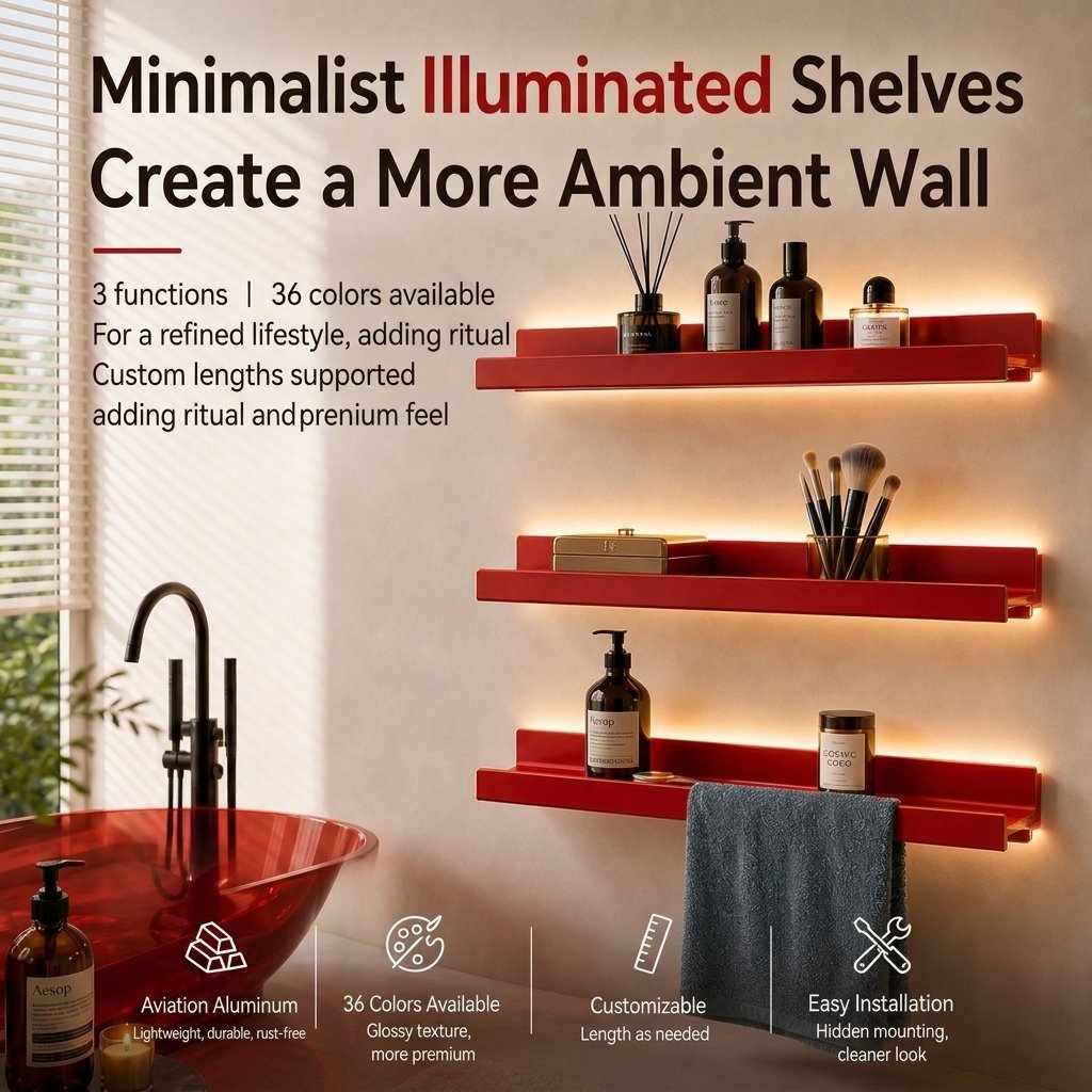 LED Floating Bathroom Shelf - bathroom shelf by Movanty, 304 stainless steel bathroom drainage manufacturer