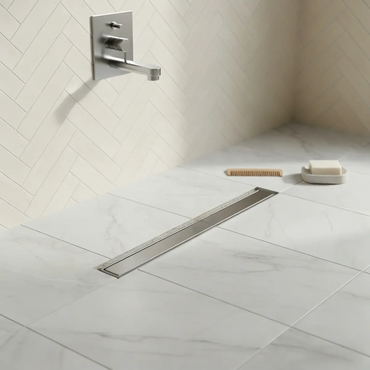 Tile Insert Linear Shower Drain Invisible Grille - tile insert linear shower drain by Movanty, 304 stainless steel bathroom drainage manufacturer