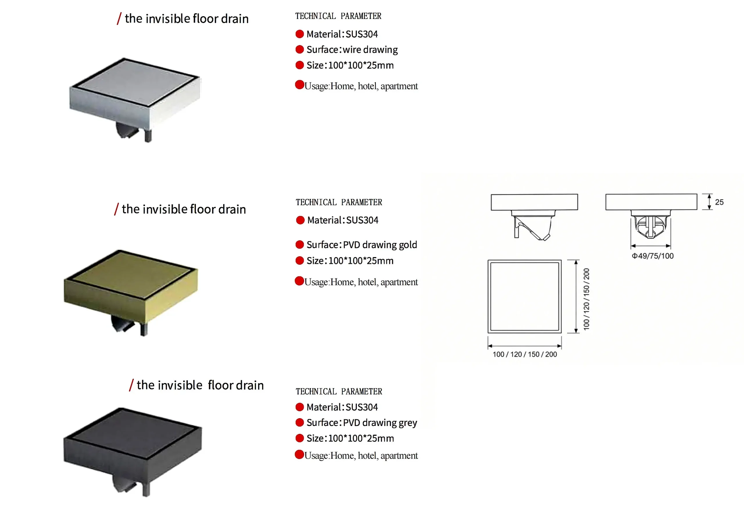 Hidden Square Floor Drain Dimensions and Installation